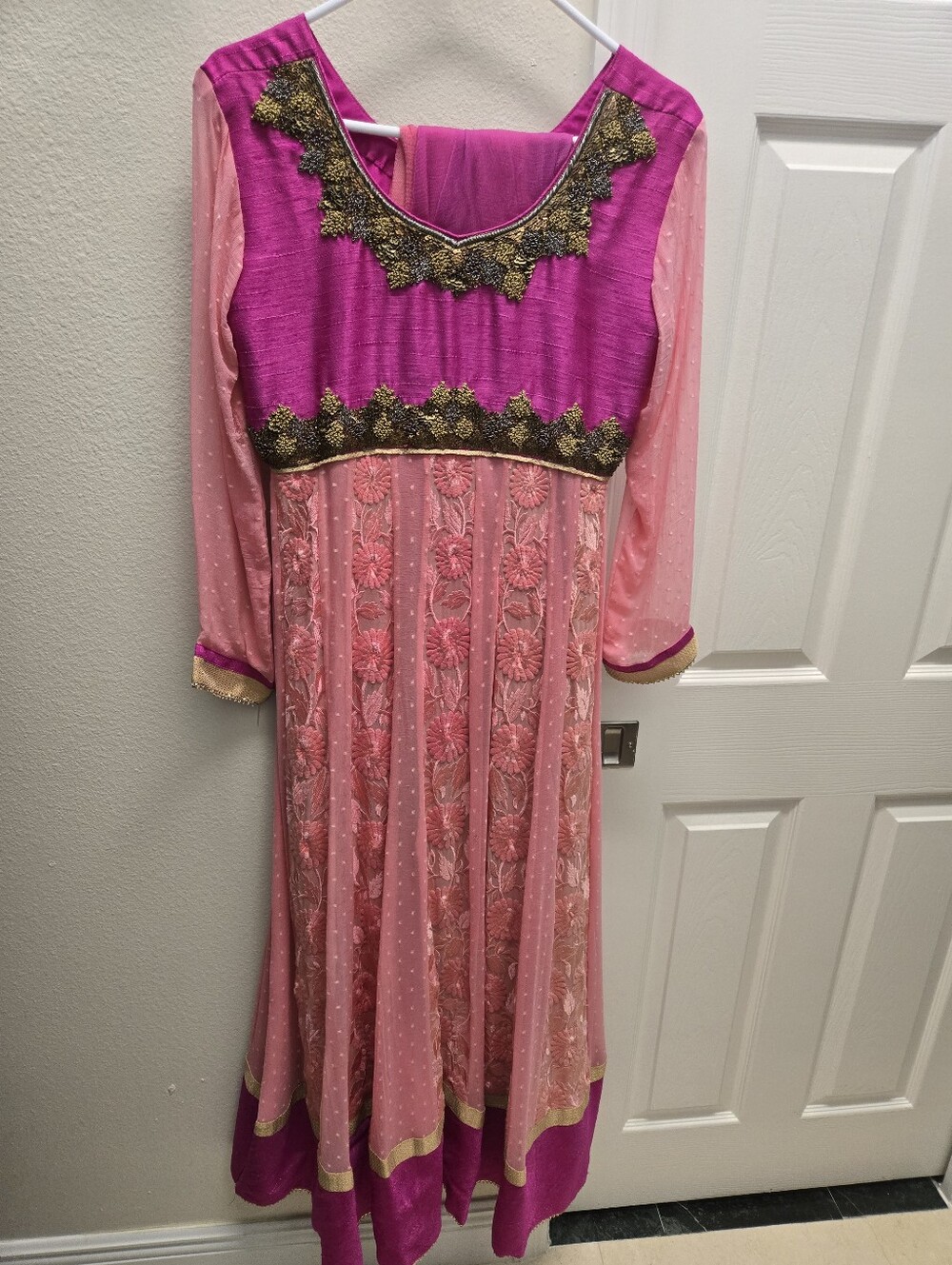 2PC Pink Fuchsia Sequenced& Embroidered Indian Anarkali Outfit